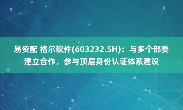 易资配 格尔软件(603232.SH)：与多个部委建立合作，参与顶层身份认证体系建设